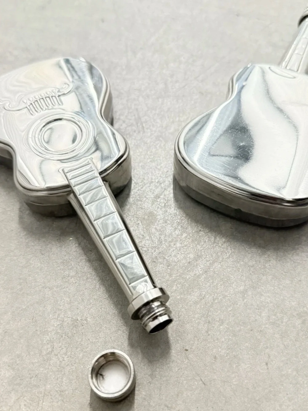 Set Of 2 Silver Metal Guitar Shaped Flasks